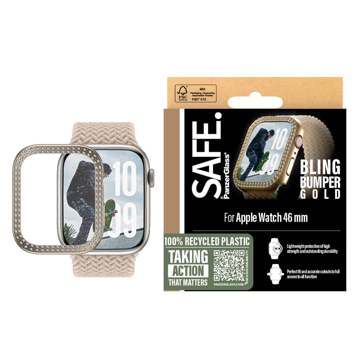 SAFE. by PanzerGlass® Screen Protector Bling Bumper Gold for Apple Watch Series 10 46mm - Zayoom