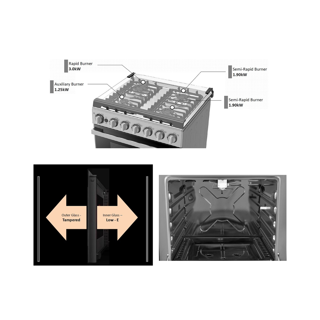 Sharp Gas Cooker 60x60cm 4 Burners - Stainless Steel