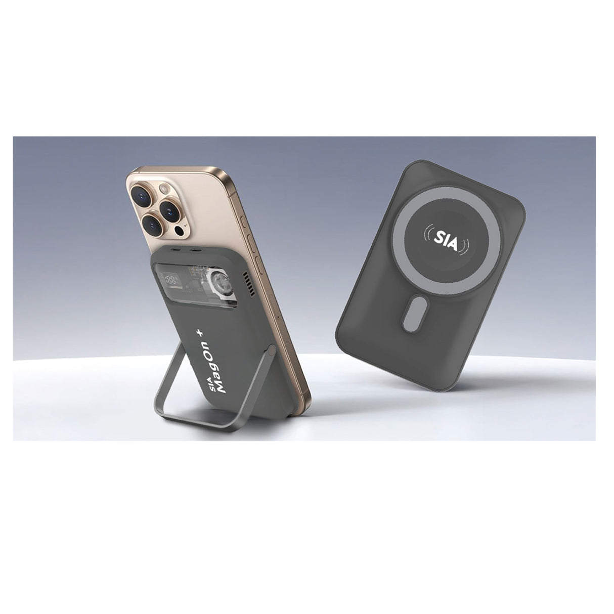 SIA Magnetic Power Bank With Built In Rgb Cooling Fan PD 20W - Wireless Charging 15W - 10000mAh - Gray