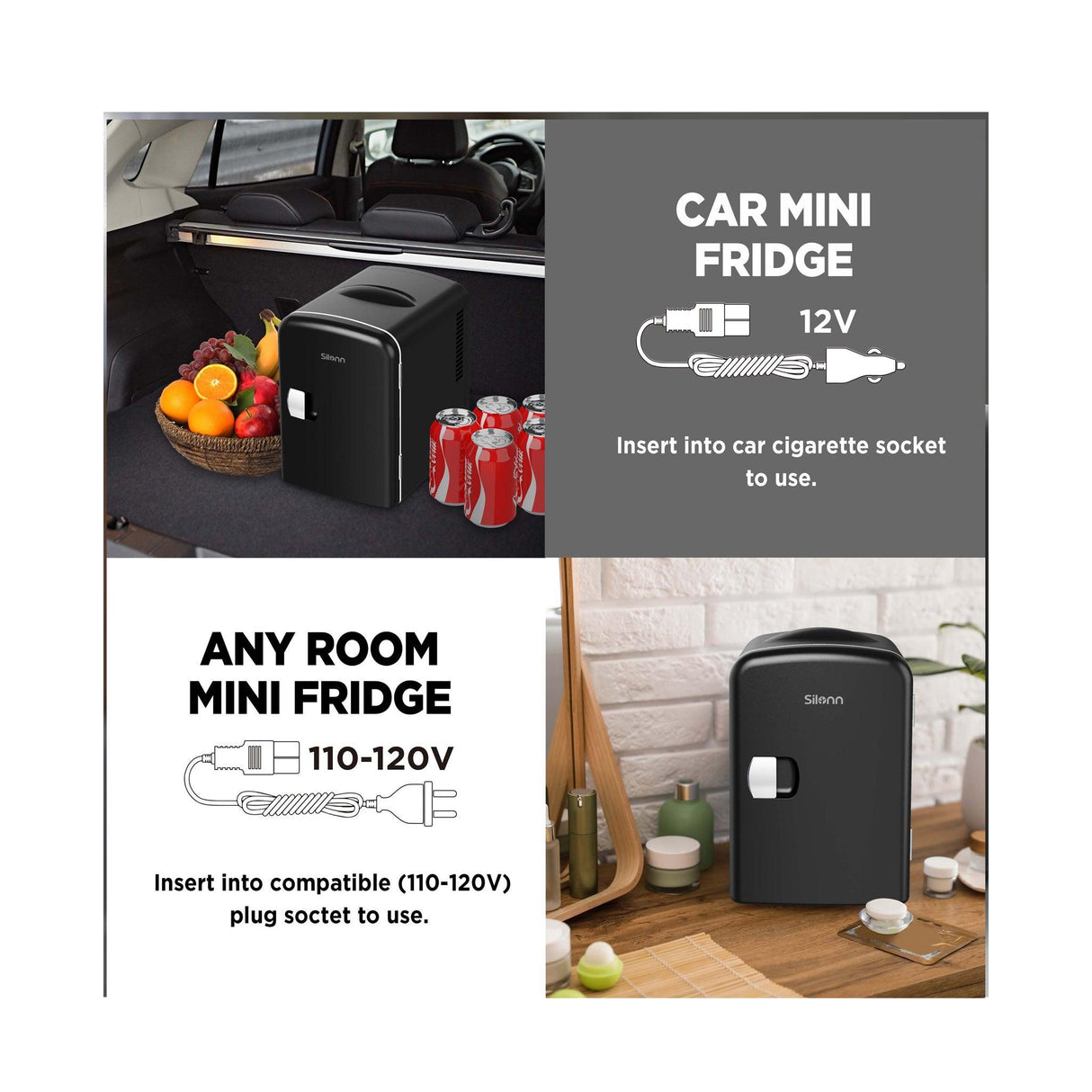 Silonn Cooler and Warmer Compact Mini Fridge 4L - Black - Zayoom