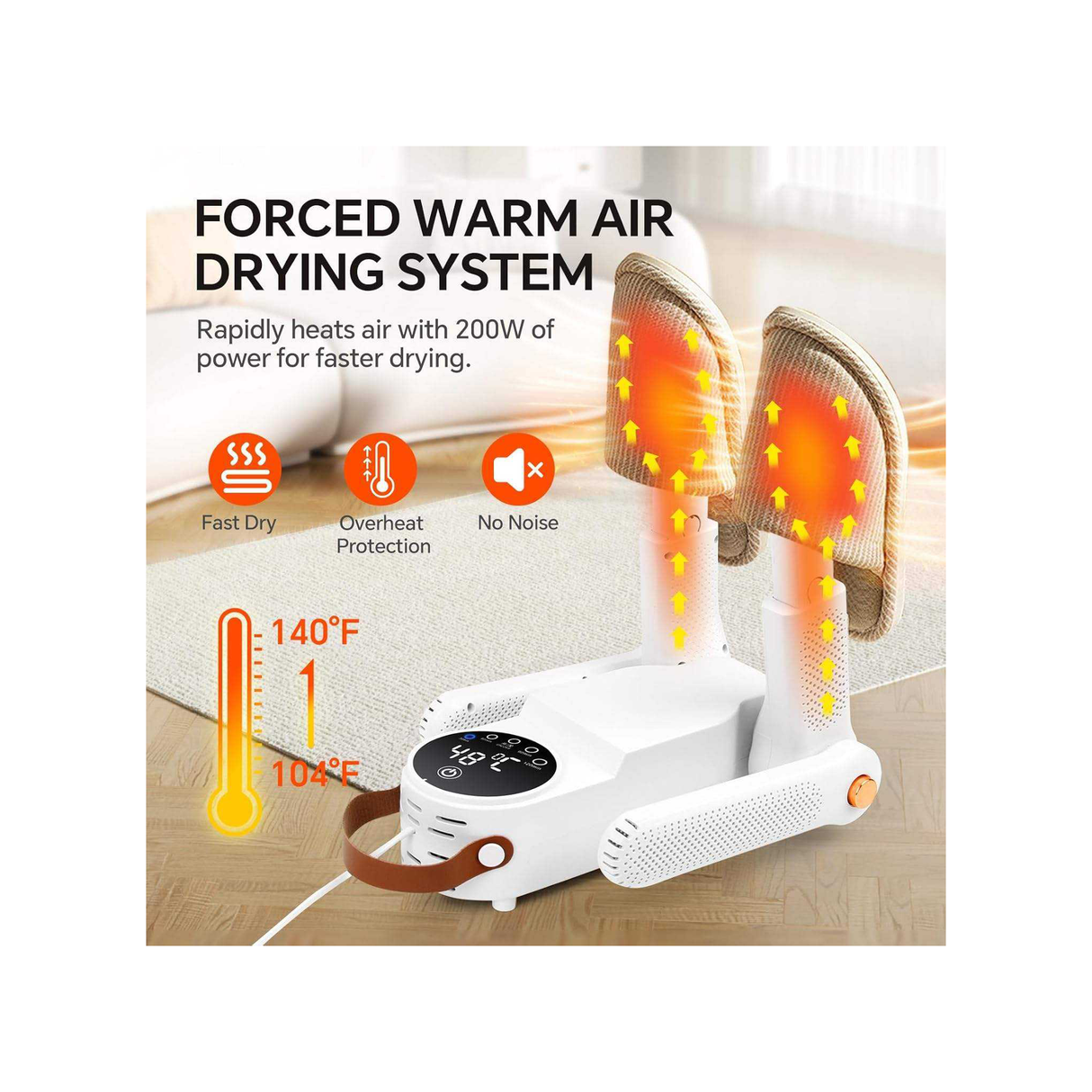 Smart 4 Head Footwear Dryer and Deodorizer With LED Display Touch Control - White