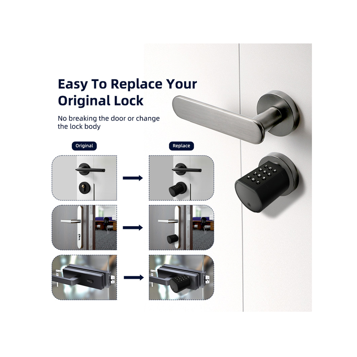 قفل أسطواني سمارت للأبواب الخشبية – 5 طرق فتح سمارت