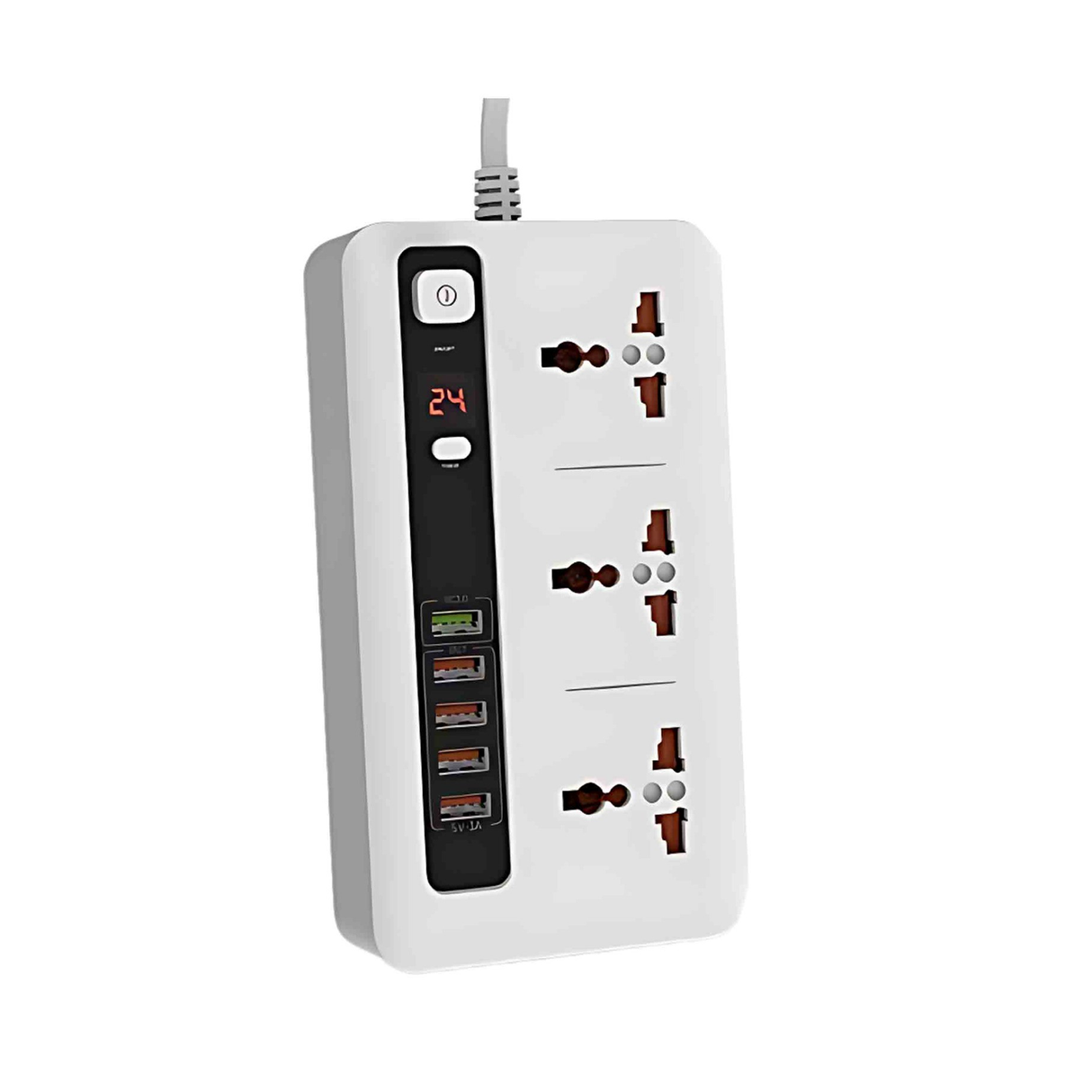 Smart Power Socket Extension Strip with 5 USB Fast Charging Ports and 3 Universal Power Sockets - 2 Meter Length
