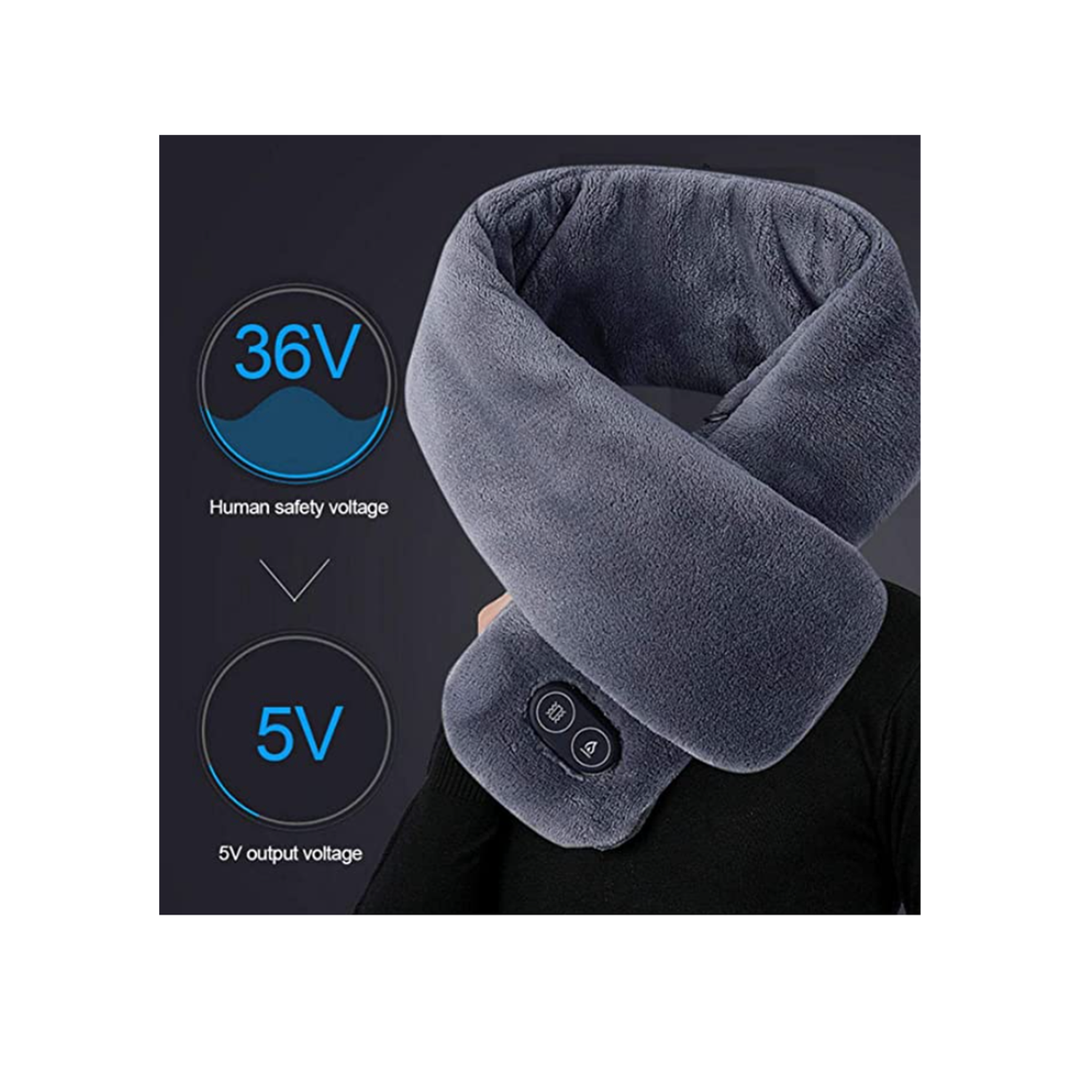Smart USB Powered Heated Massage Scarf With Adjustable Vibration Modes and Mink Velvet Fabric, 80 x 10 cm - Blue
