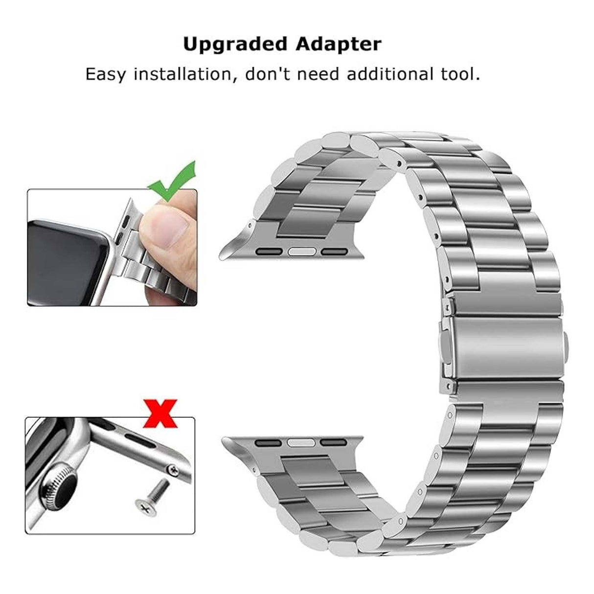 Stainless Steel Metal Band for Apple Watch 42/44/45/49mm - Silver - Zayoom