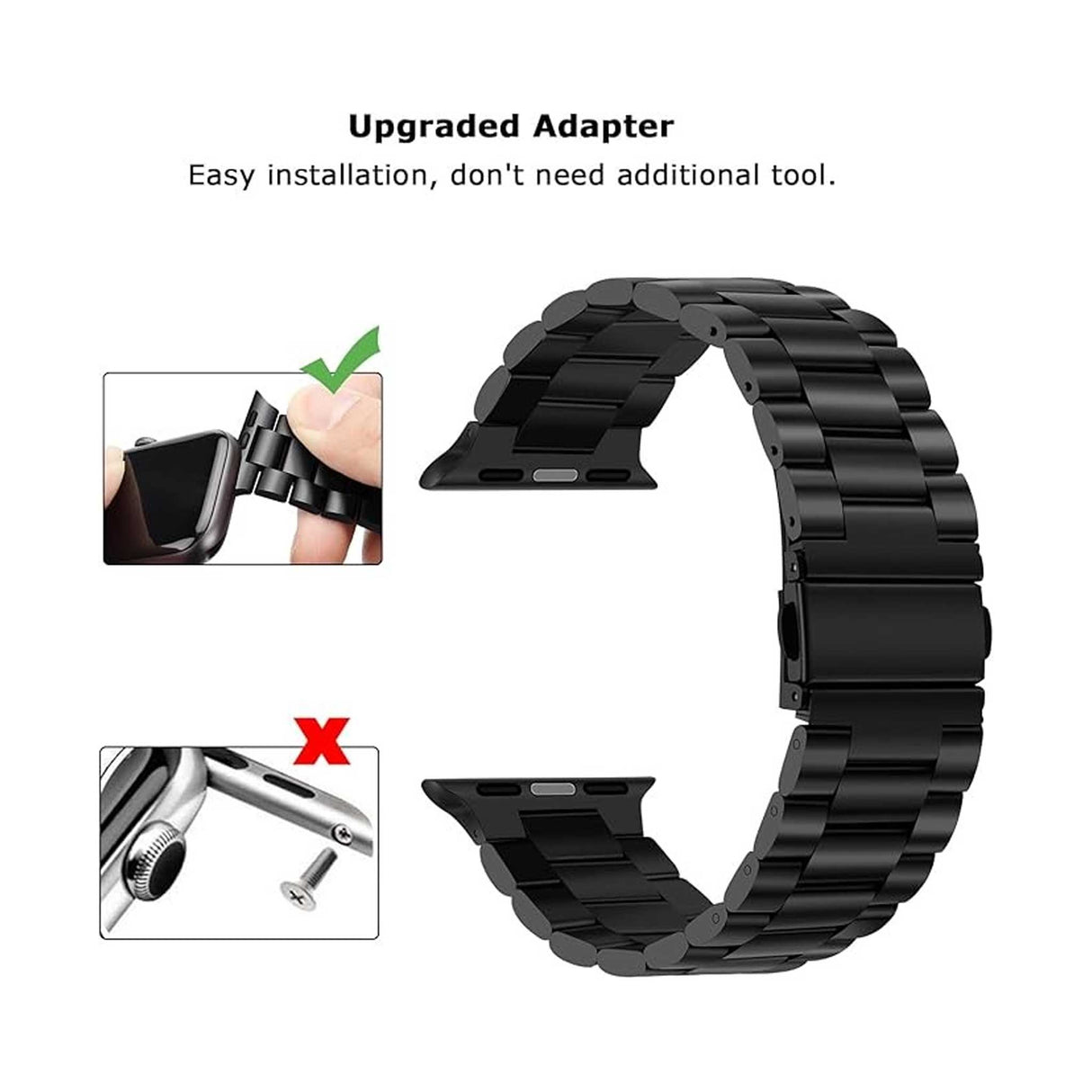 Stainless Steel Metal Band for Apple Watch 42/44/45/49mm - Black - Zayoom