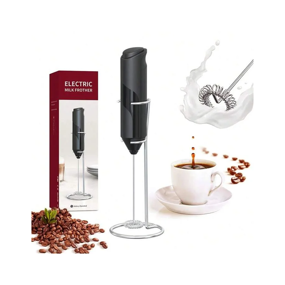 خافق حليب كهربائي مزود بحامل من الستانلس ستيل