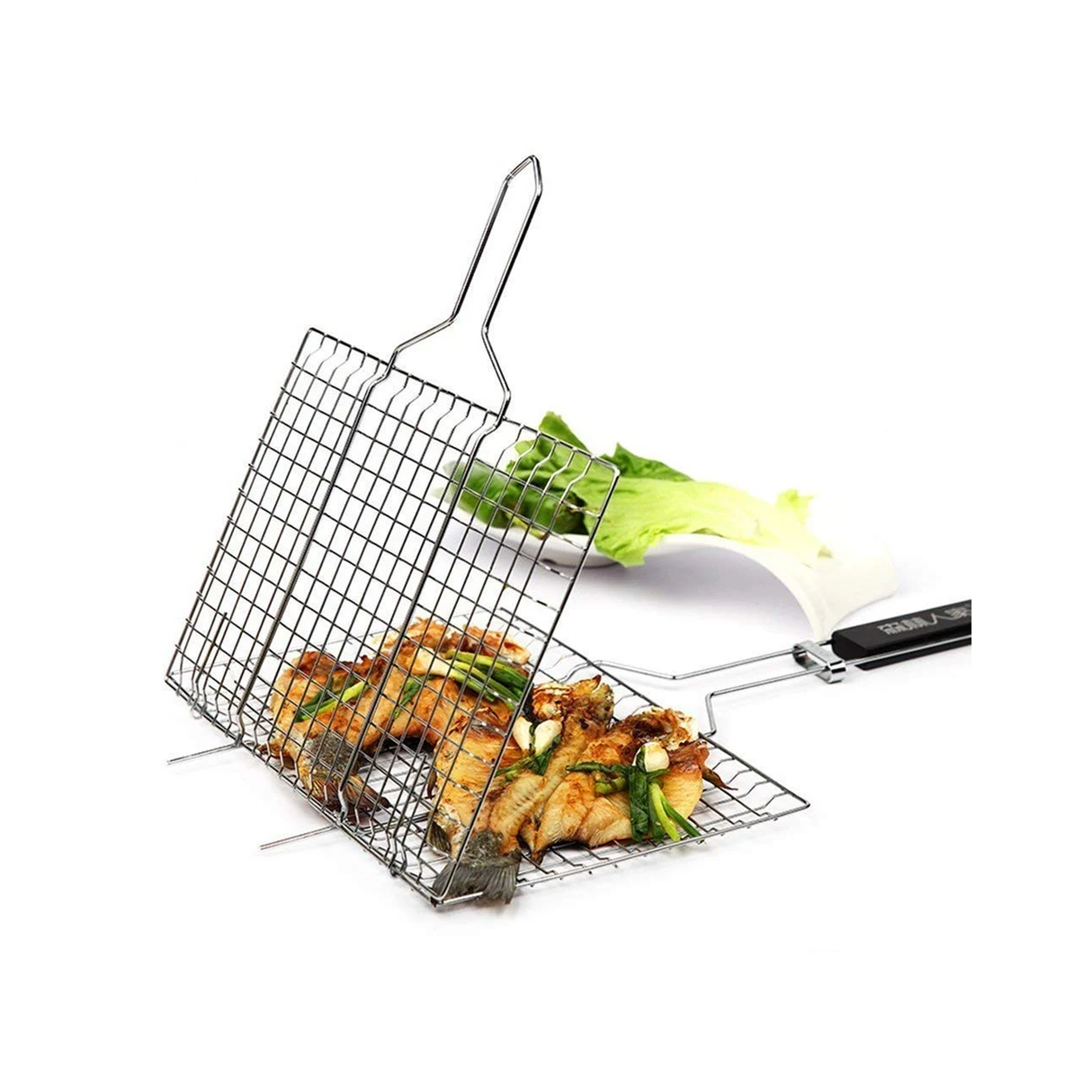 سلة أو شبكة شواء محمولة من الستانلس ستيل للشوي والتحميص على الباربيكيو