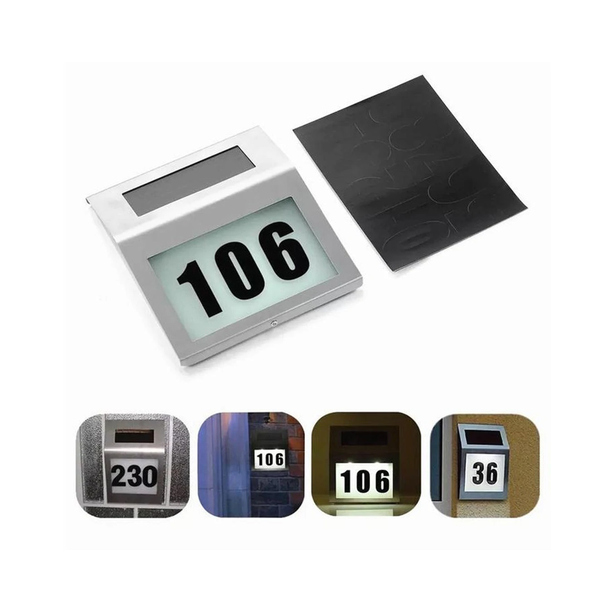 ضوء أرقام المنازل بالطاقة الشمسية من الستانلس ستيل مزود بإضاءة ليد