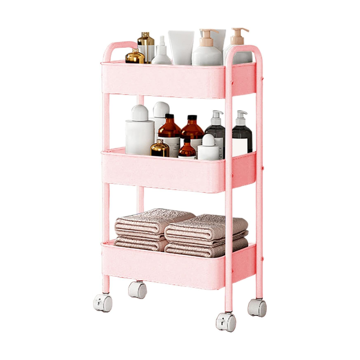 3-Tier Storage Roller Cart Shelf - Pink