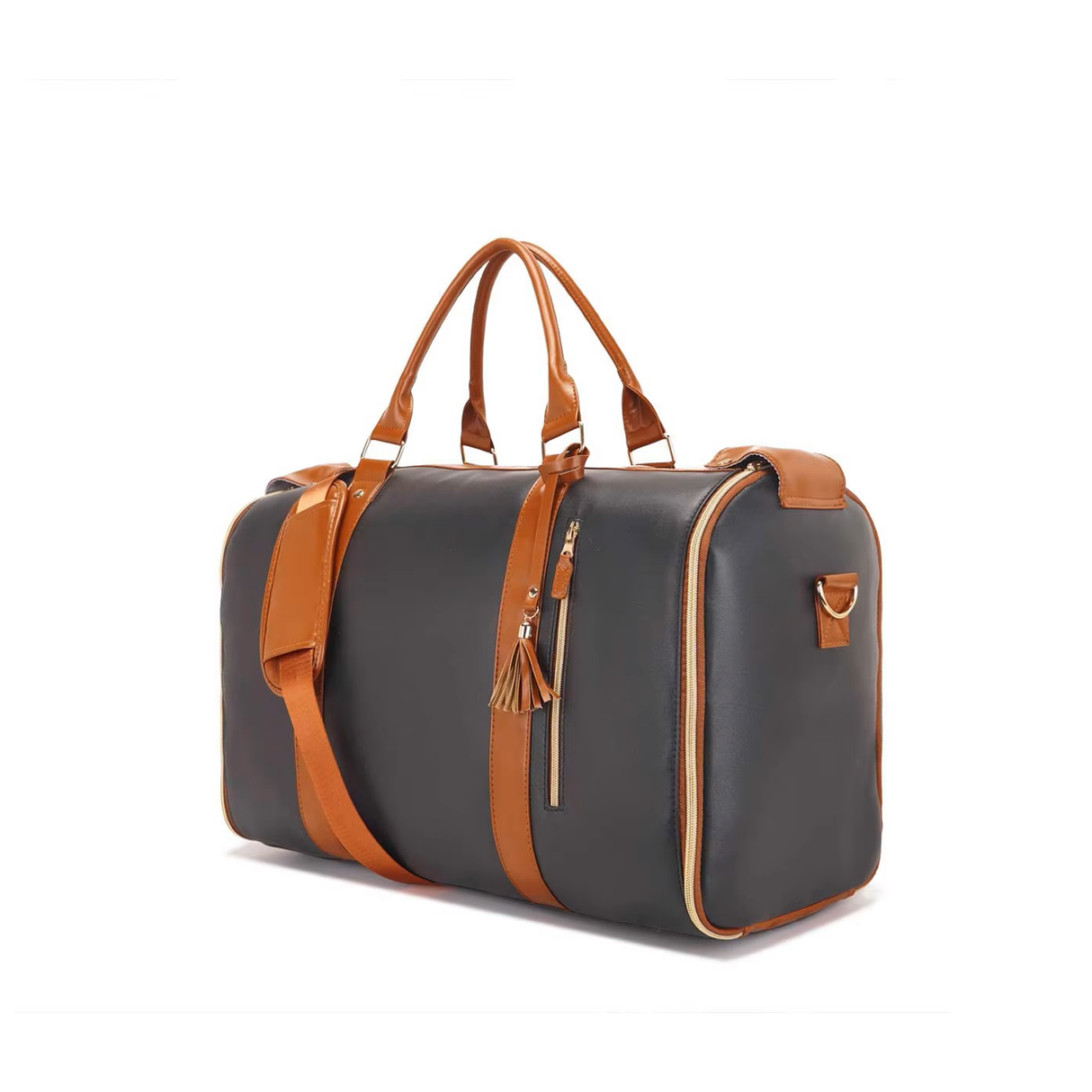 ستايلش شنطة سفر دفل جلد 2 في 1 وعلاقة ملابس مع قسم للأحذية - أسود