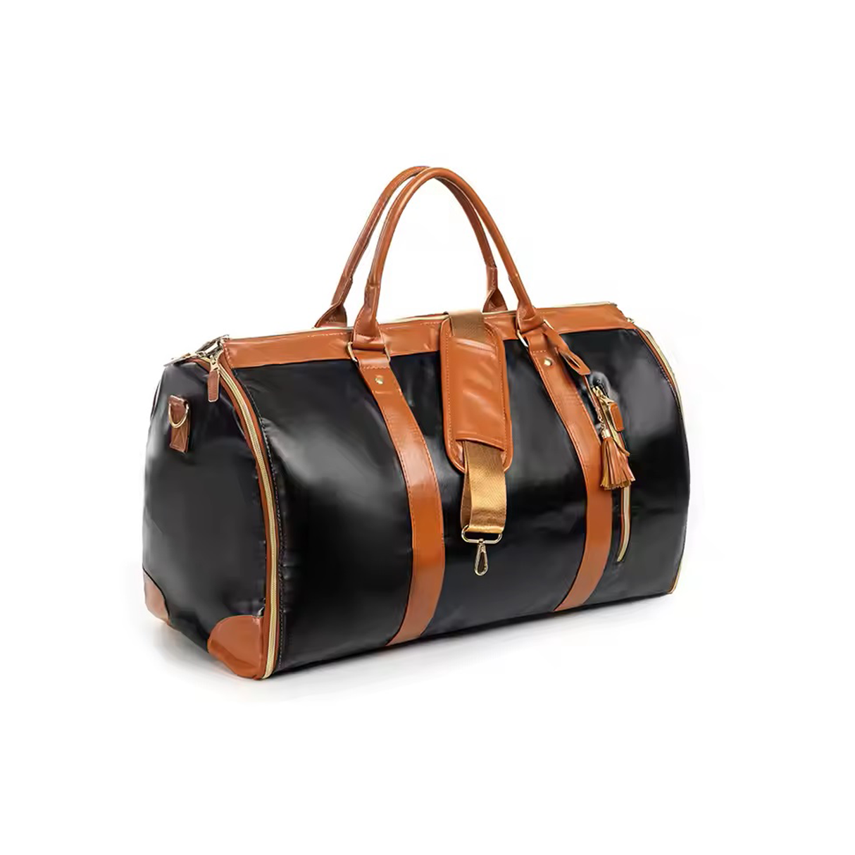 ستايلش شنطة سفر دفل جلد 2 في 1 وعلاقة ملابس مع قسم للأحذية - أسود