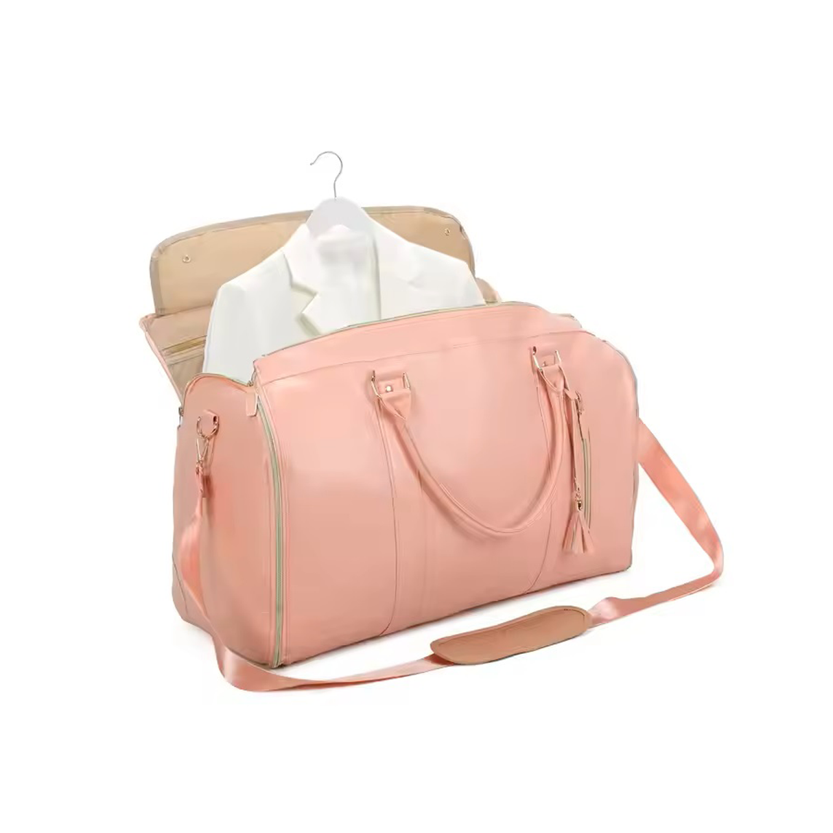 Stylish 2-in-1 Leather Travel Duffel Bag & Garment Hanger With Shoe Compartment - Pink
