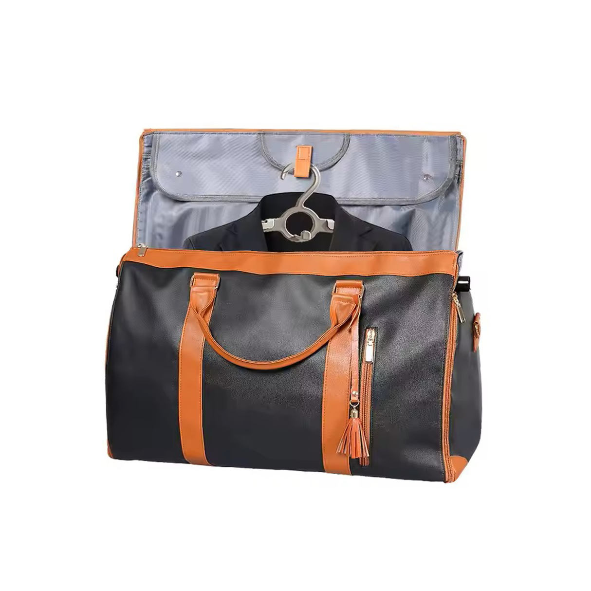 ستايلش شنطة سفر دفل جلد 2 في 1 وعلاقة ملابس مع قسم للأحذية - أسود