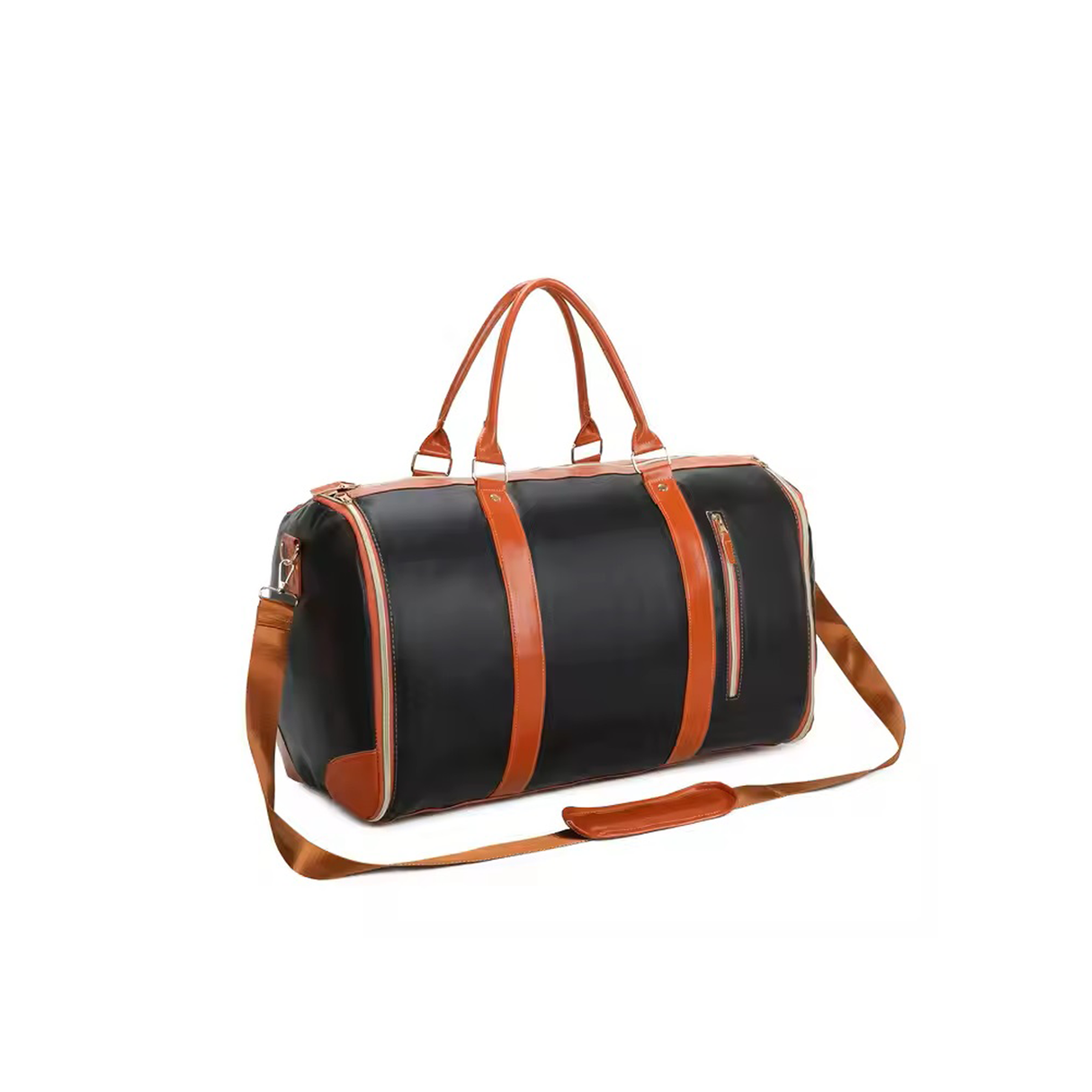 ستايلش شنطة سفر دفل جلد 2 في 1 وعلاقة ملابس مع قسم للأحذية - أسود