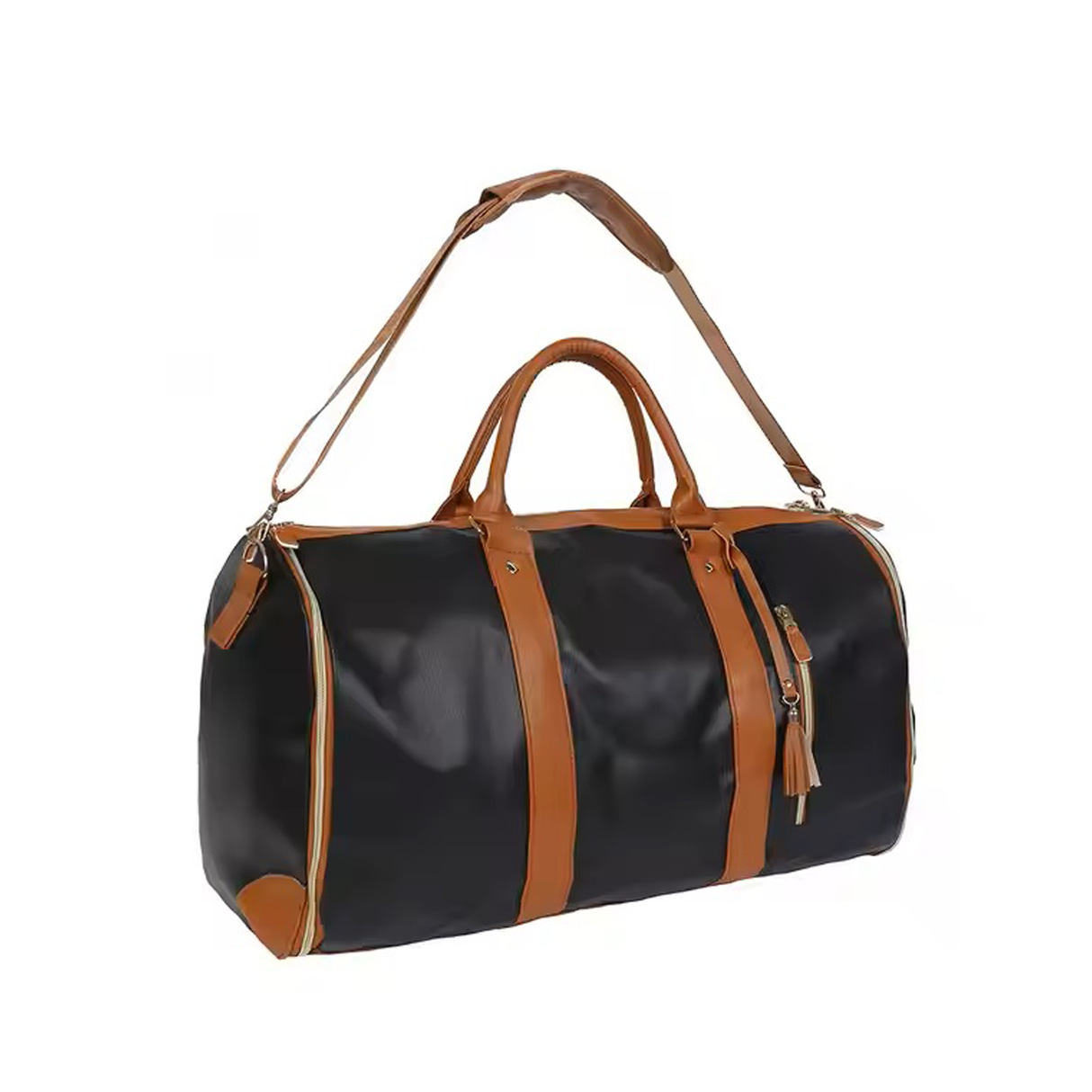 ستايلش شنطة سفر دفل جلد 2 في 1 وعلاقة ملابس مع قسم للأحذية - أسود