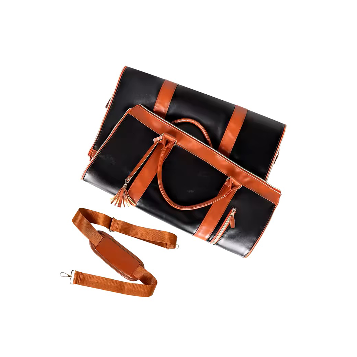 ستايلش شنطة سفر دفل جلد 2 في 1 وعلاقة ملابس مع قسم للأحذية - أسود