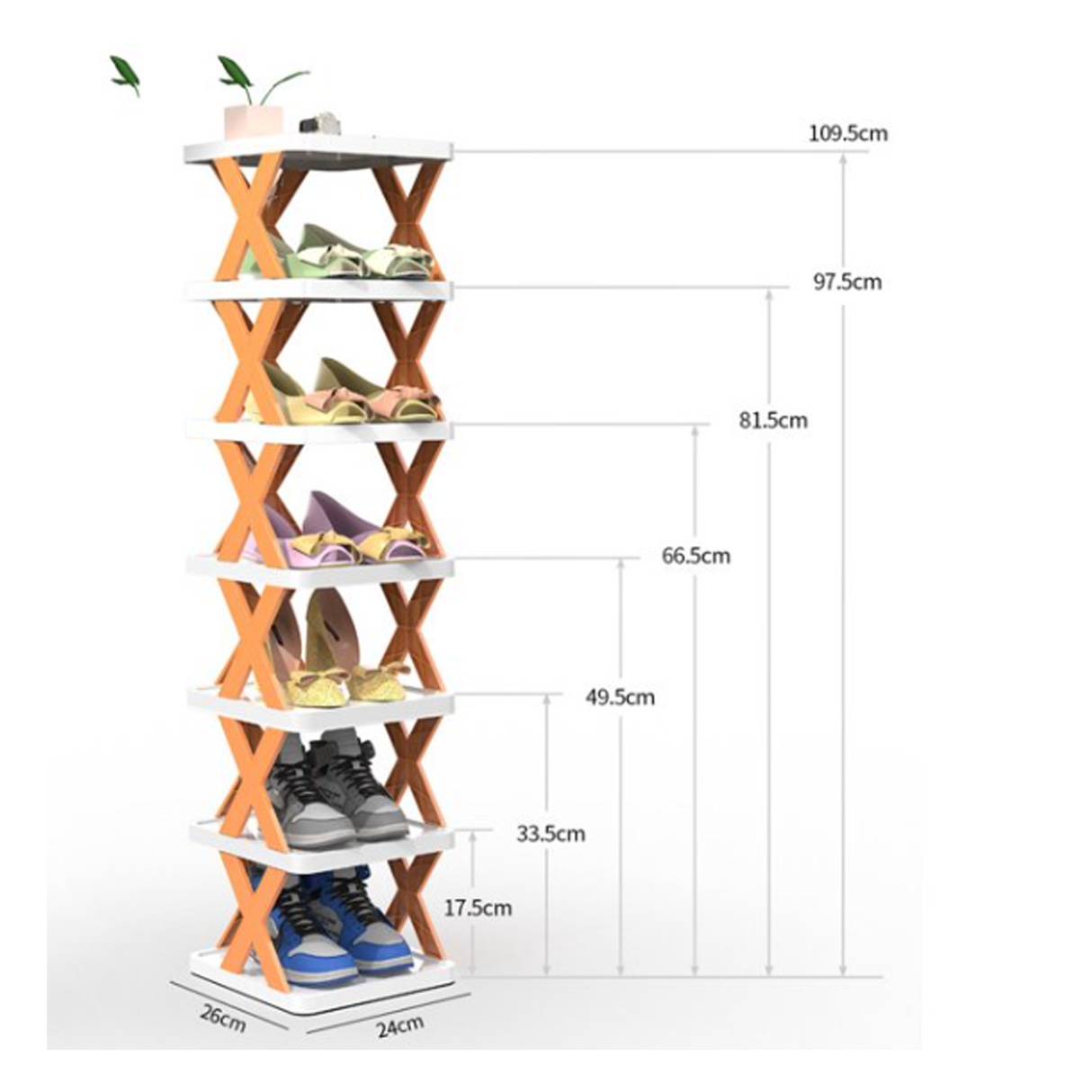 Stylish 7 Layer Foldable Shoe Rack Organiser for Small Spaces - Orange