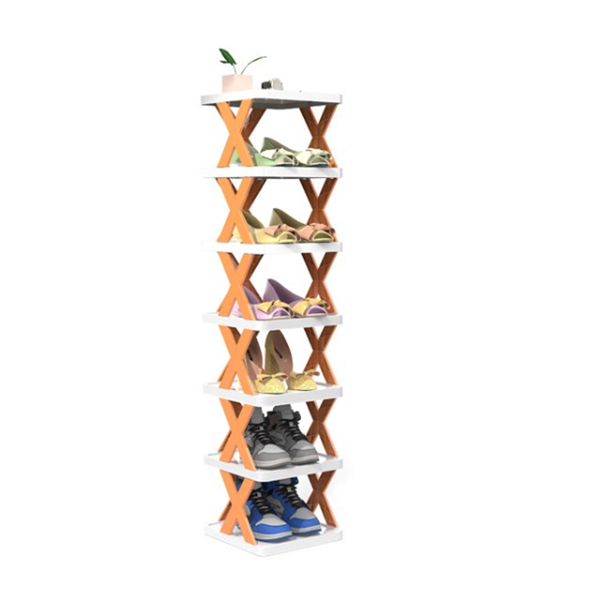 Stylish 7 Layer Foldable Shoe Rack Organiser for Small Spaces - Orange