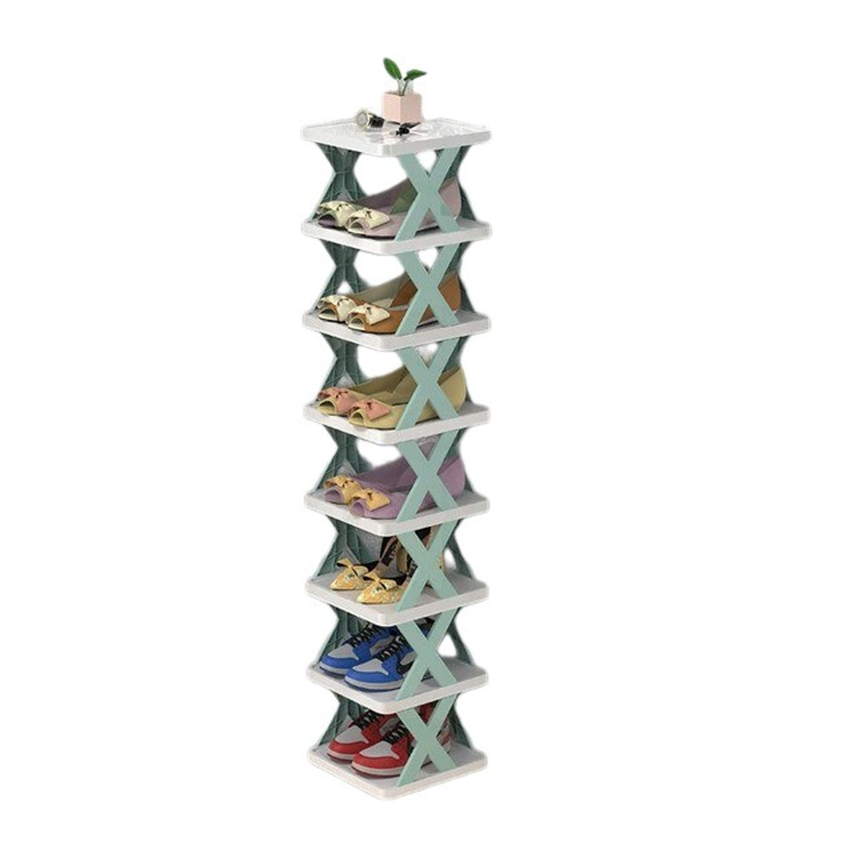 Stylish 7 Layer Foldable Shoe Rack Organiser for Small Spaces - Blue