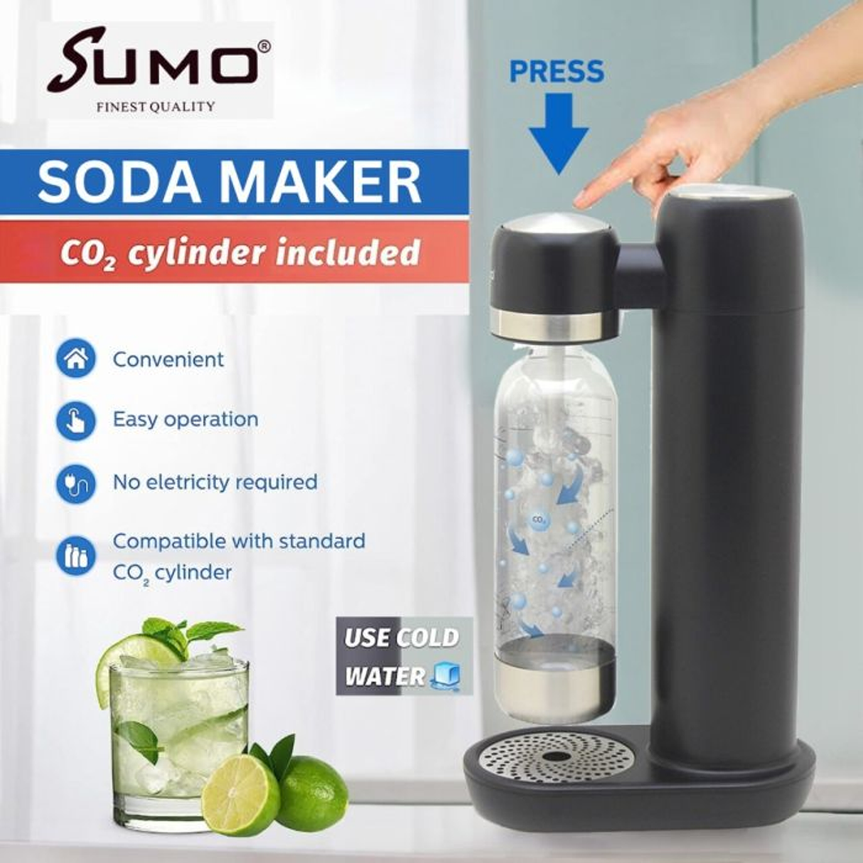 Sumo Soda Water Maker With CO2 Gas Cylinder