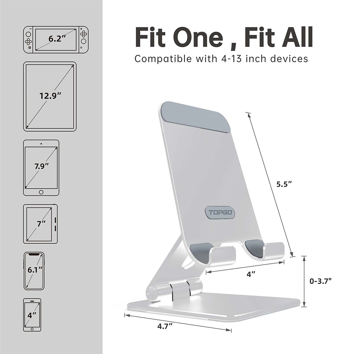 TOPGO - Foldable Tablet Stand - PS1 - Black - Zayoom