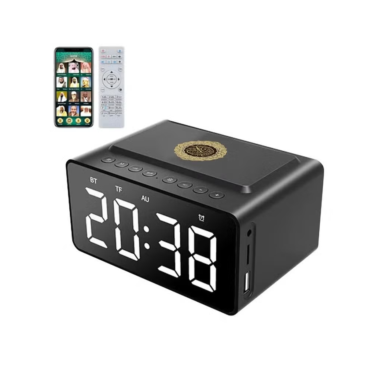 مكبر صوت تلاوة القرآن مع ساعة منبّه أذان وبلوتوث – ساعة جانبية بشاشة ليد إسلامية
