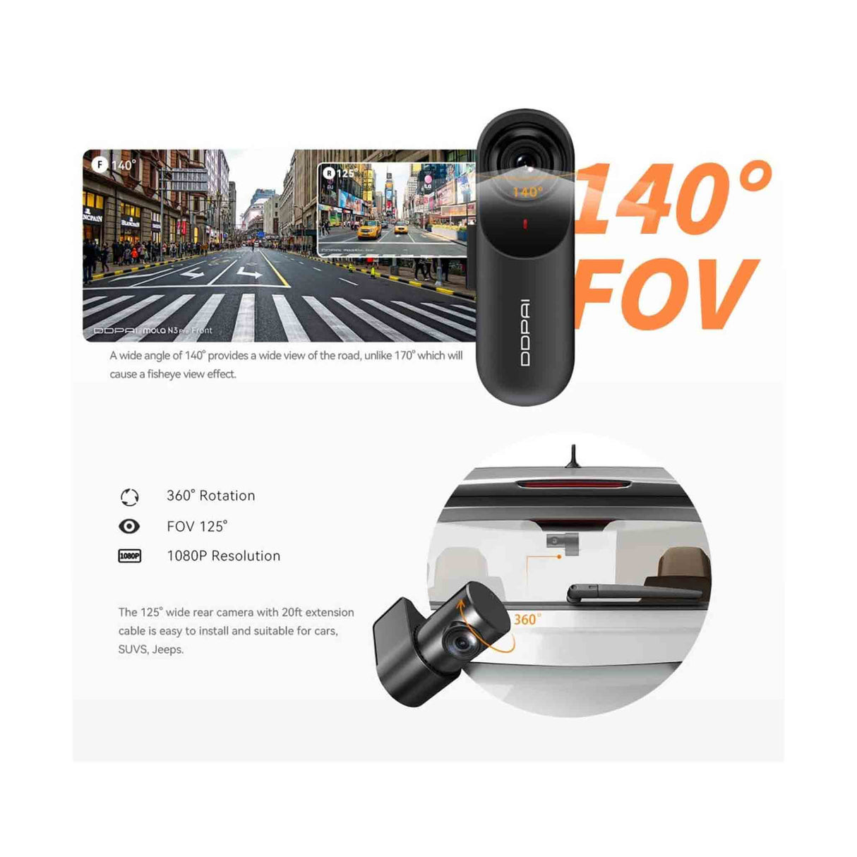 جوكر برو كاميرا للسيارة فائقة الدقة ثنائية الوضع مع رؤية ليلية – تشمل التركيب