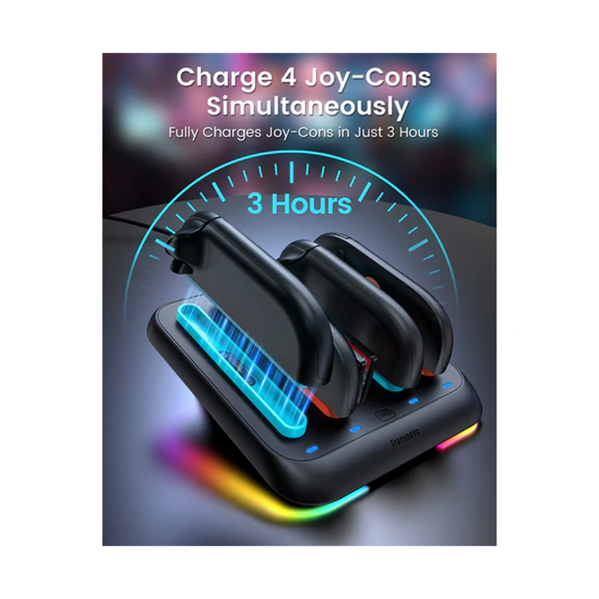 Transnovo Adjustable Stand 4 in 1 Charging Dock with RGB Light for Nintendo Switch 2 Joy-Co
