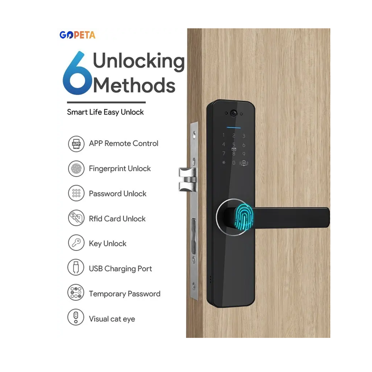 تويا قفل واي فاي مع كاميرا وشاشة للأبواب الخشبية C13 Pro