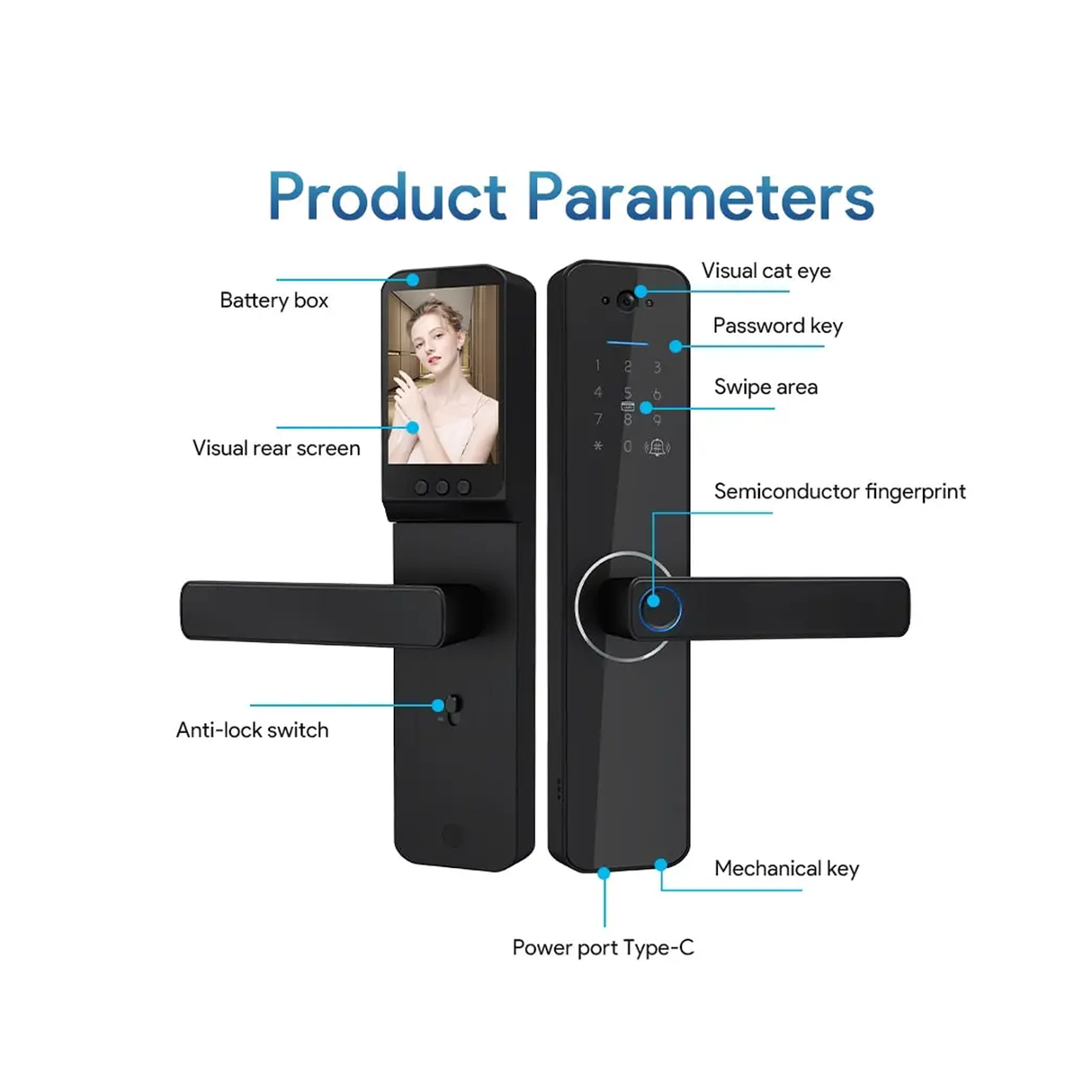 تويا قفل واي فاي مع كاميرا وشاشة للأبواب الخشبية C13 Pro