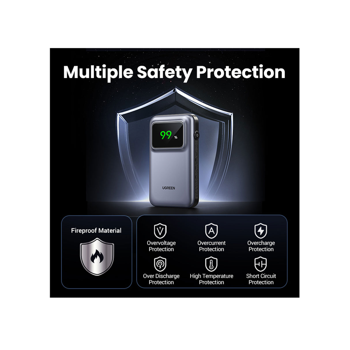 UGREEN 10000mAh Power Bank with Built-in Cable - Purple - Zayoom