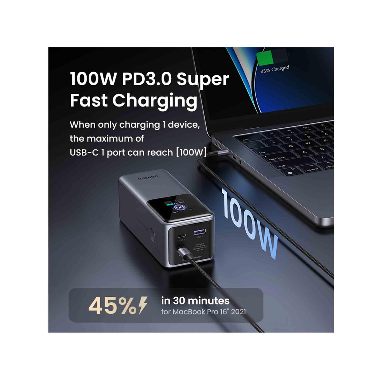 UGREEN 20000mAh 130W Fast Charging Power Bank - Gray - Zayoom