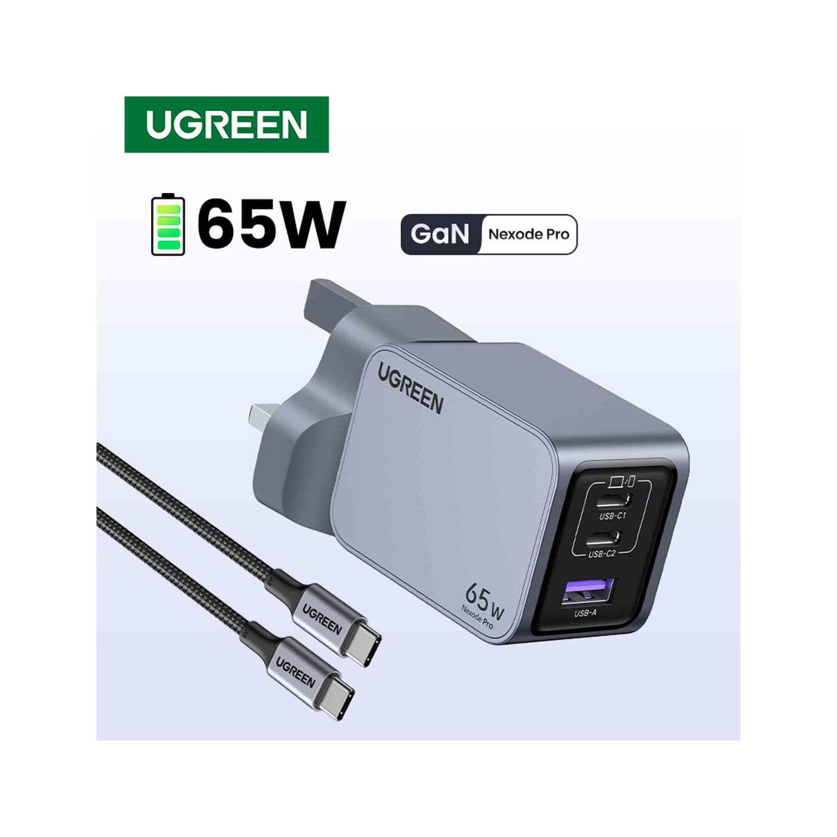 UGREEN Nexode Pro 65W 3-Port GaN Fast Charger - Gray - Zayoom