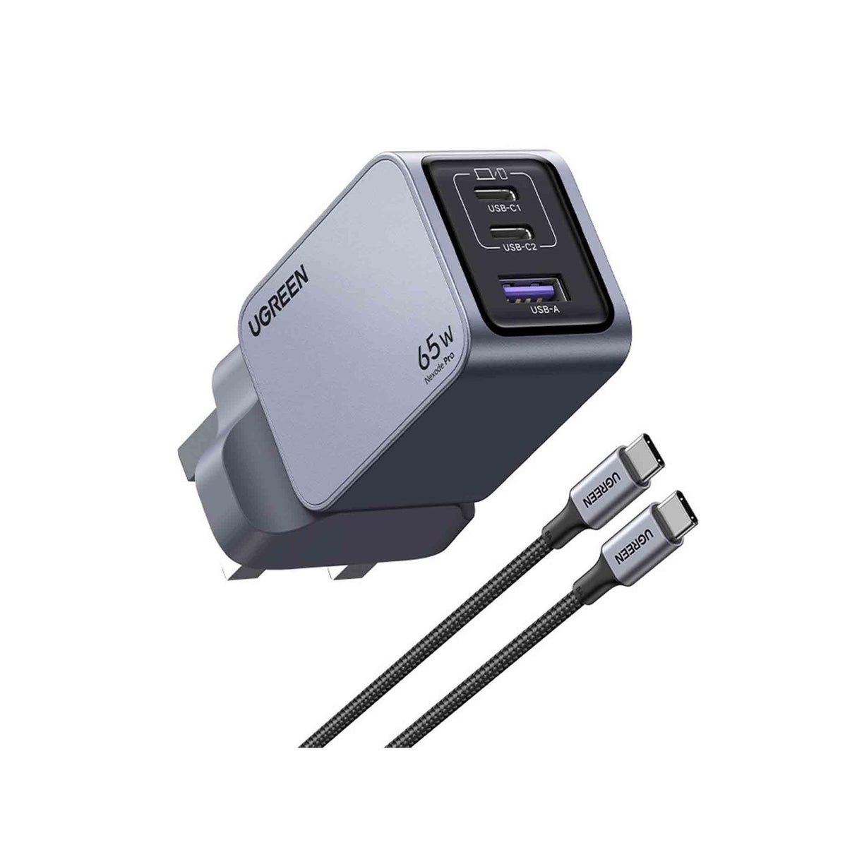 UGREEN Nexode Pro 65W 3-Port GaN Fast Charger - Gray - Zayoom
