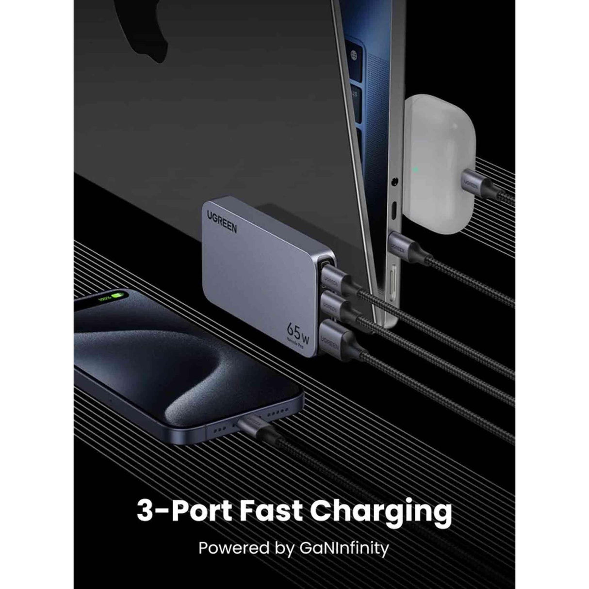 UGREEN Nexode Pro - 3Port GaN Ultra -Slim Fast Charger - 65W - Zayoom