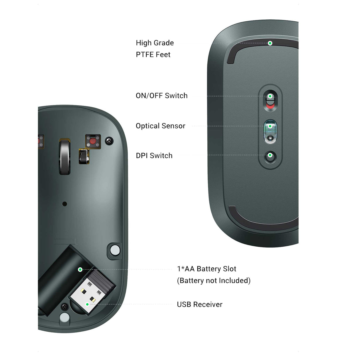 UGREEN - Portable Wireless Mouse - Green - Zayoom