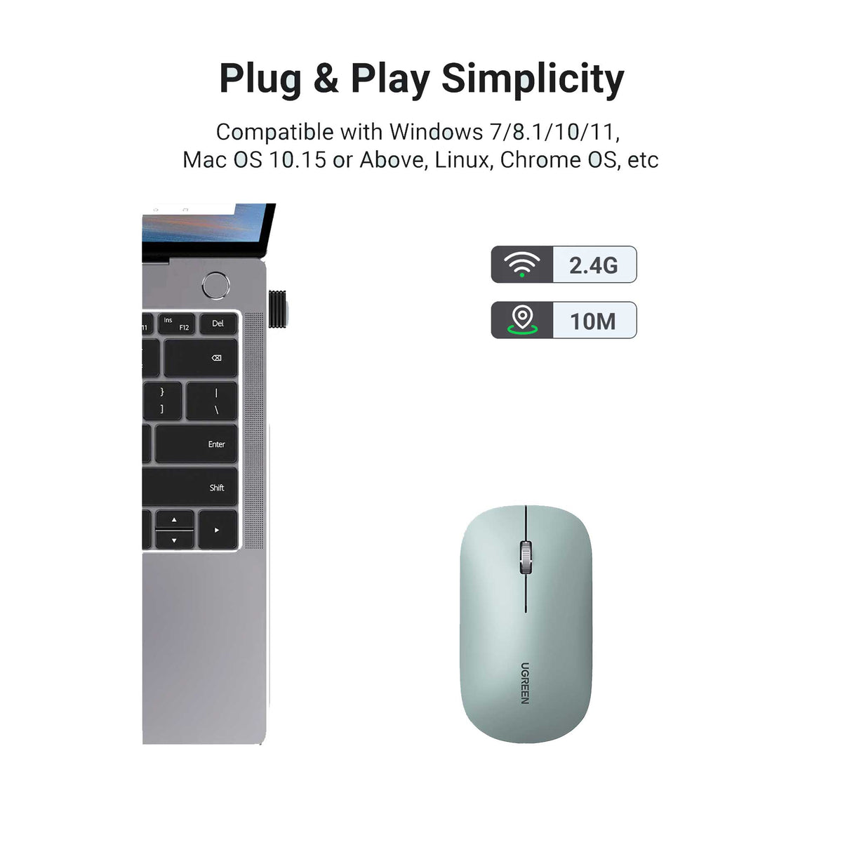 UGREEN - Portable Wireless Mouse - Green - Zayoom