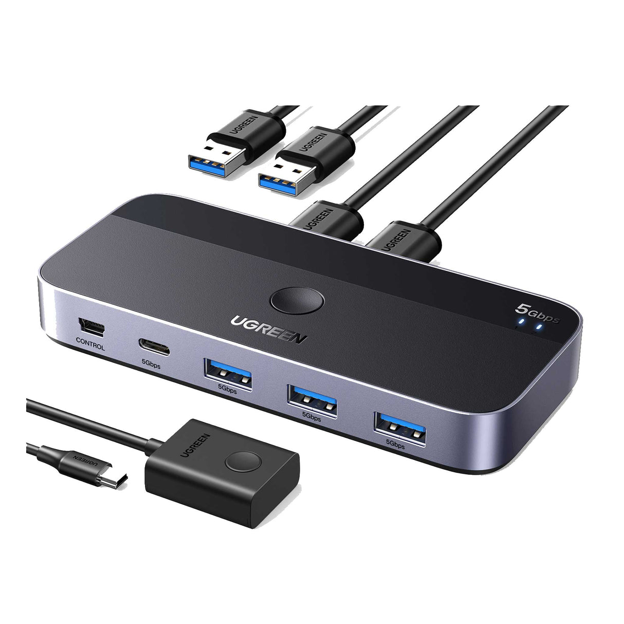 UGREEN - USB 3.0 Switch 2 in 4 Switch + 2 USB-A Cable - Black - Zayoom