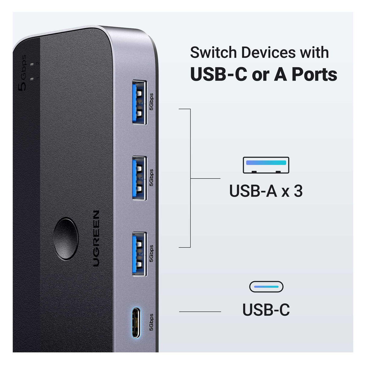 UGREEN - USB 3.0 Switch 2 in 4 Switch + 2 USB-A Cable - Black - Zayoom