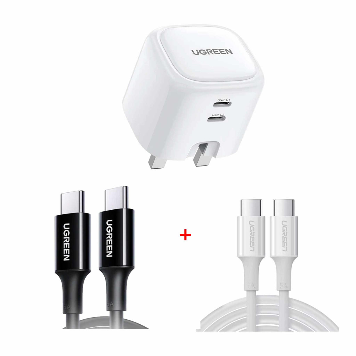 UGREEN USB-C Fast Charger 40W UK CD243 + 2 Charging Cable 100W 2m