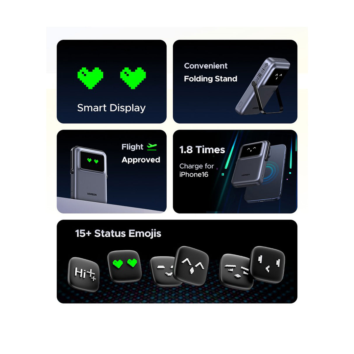 UGREEN Uno Magnetic Wireless Power Bank 10000mAh - 20W - Black