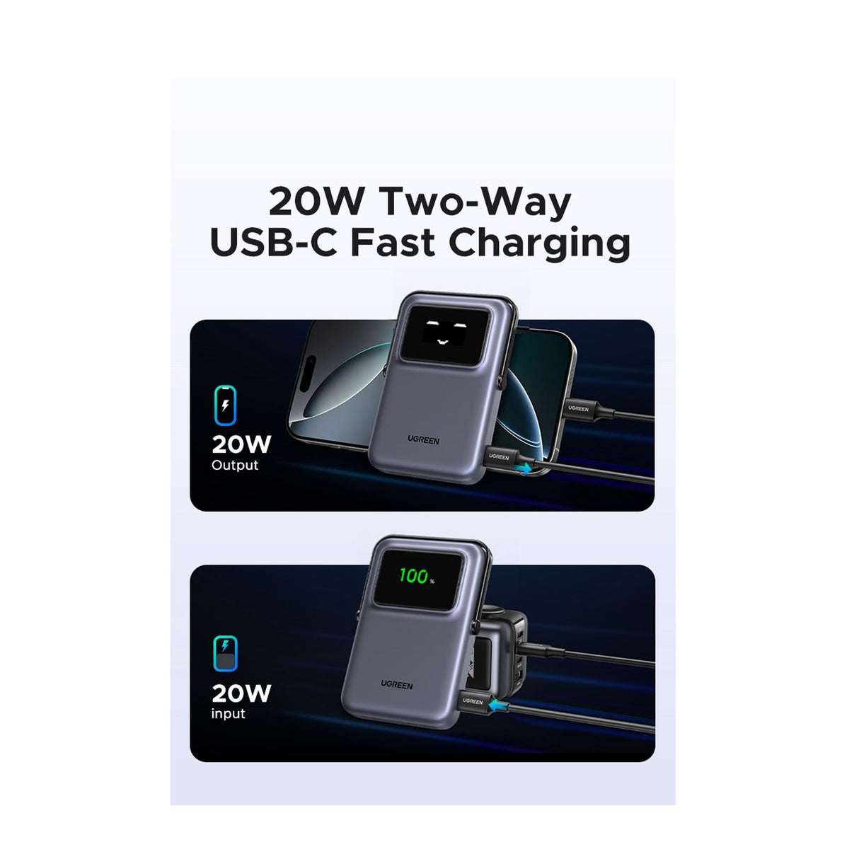 UGREEN Uno Magnetic Wireless Power Bank 10000mAh - 20W - Black