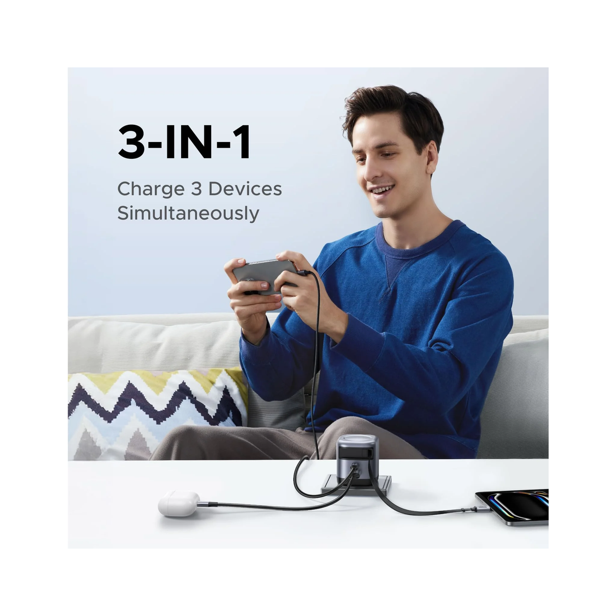 UGREEN 45W GaN Fast Charger With Retractable Cable (2-port) - Space Gray