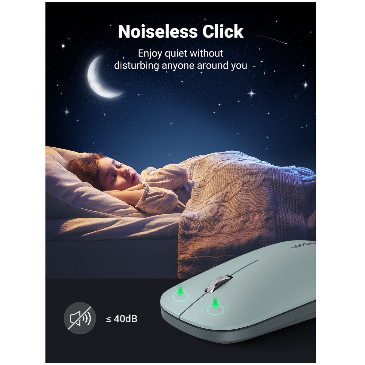 UGREEN - Portable Wireless Mouse - Green - Zayoom