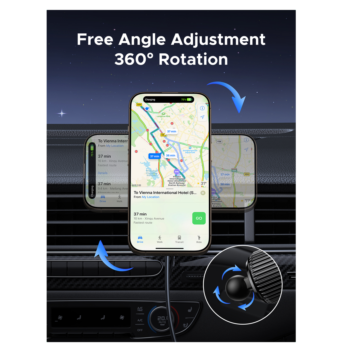 يوجرين شاحن سيارة لاسلكي مغناطيسي بقوة 15 واط