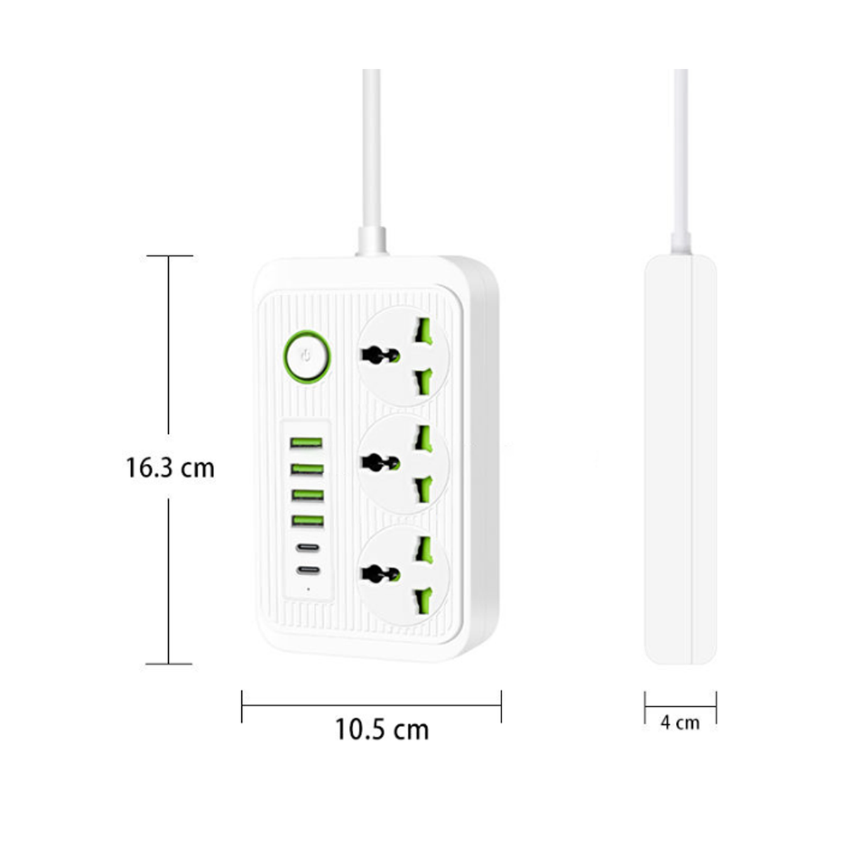 Universal Power Socket Strip with 3 AC Outlets, 3000W High Power Extension Cable