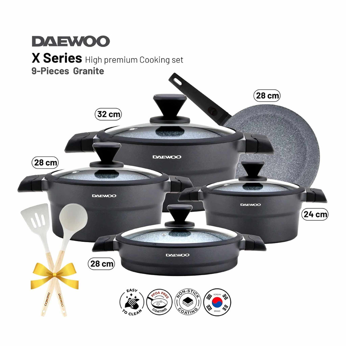 Daewoo X Series Non-Stick Granite Coating Cookware Set Of 9 - Black