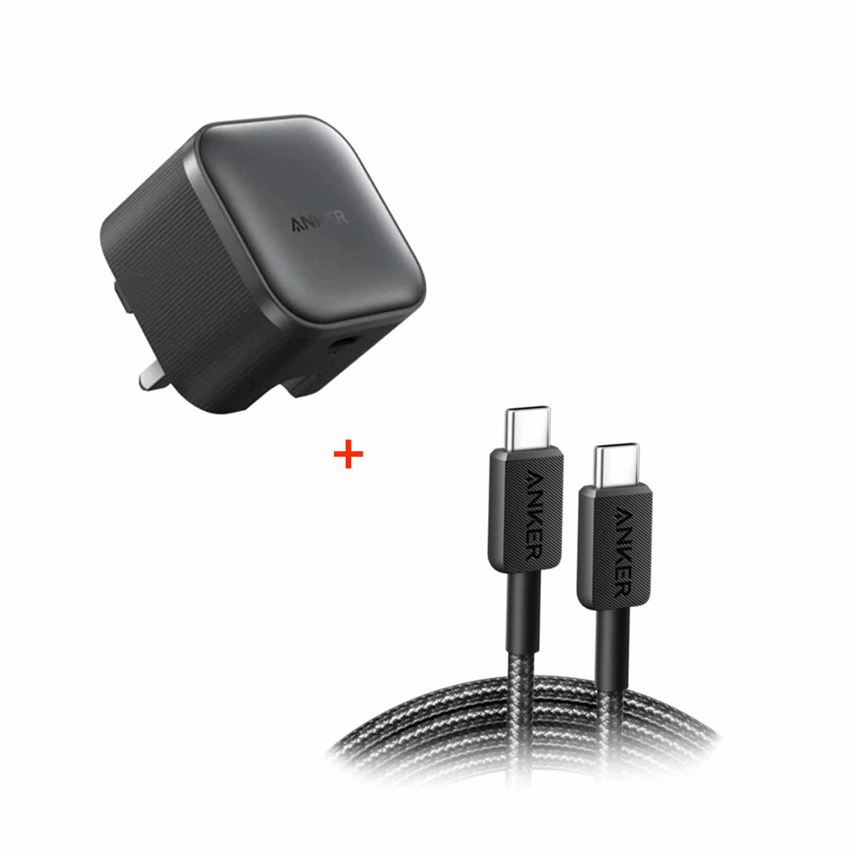 كابل أنكر 322 من USB-C إلى USB-C بقوة 60 واط (نايلون مجدول) - بطول 1.8 متر + شاحن نانو بقوة 45 واط