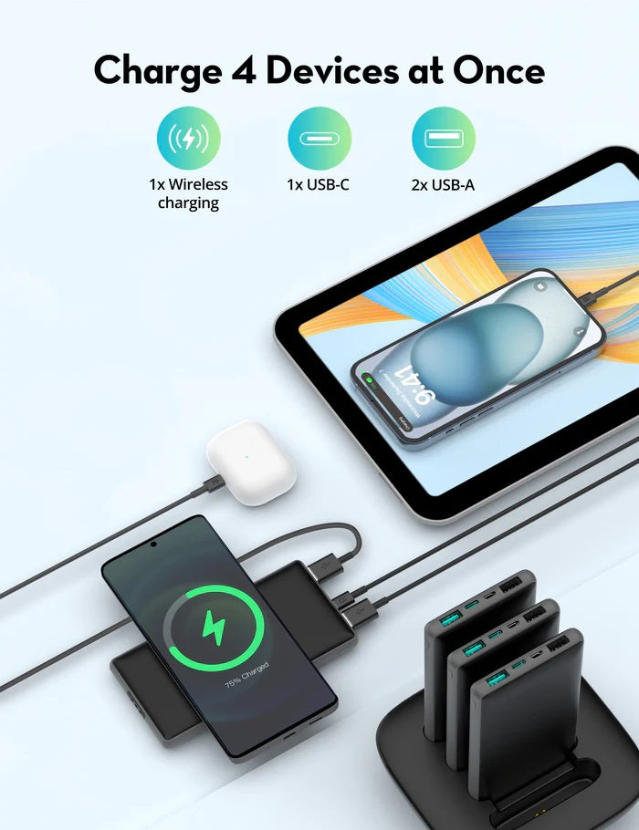 RAVPower Family Charging Combo - RP-PB25 4x10000mAh Power Bank - Black - Zayoom